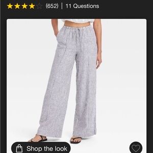 Women’s high rise linen pull on pants black/white striped NWT